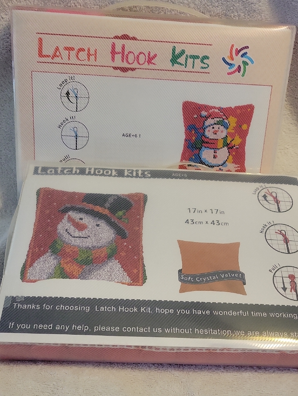 Latch Hook Kits Snowman Pillow Craft Kit - Red, White, Green, Black